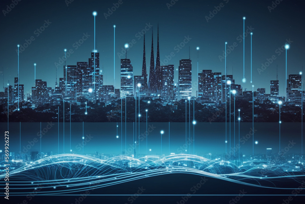 Smart city and big data connection technology concept with digital blue ...