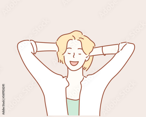 Girl relaxing lying on the floor.  Hand drawn style vector design illustrations.