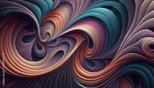  a computer generated image of an abstract pattern of wavy lines and curves in blue  pink  and orange colors  with a black background.  generative ai