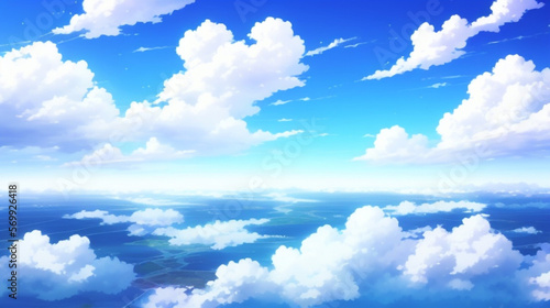 清涼感のある空と雲　さわやか　夏　春 　アニメ調
Cool anime-like sky and clouds Refreshing Summer Spring photo