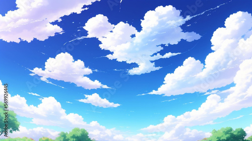 清涼感のある空と雲　さわやか　夏　春 　アニメ調 Cool anime-like sky and clouds Refreshing Summer Spring © sunafe