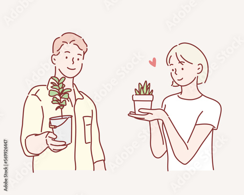 farming, gardening and people concept - happy young man. Hand drawn style vector design illustrations.