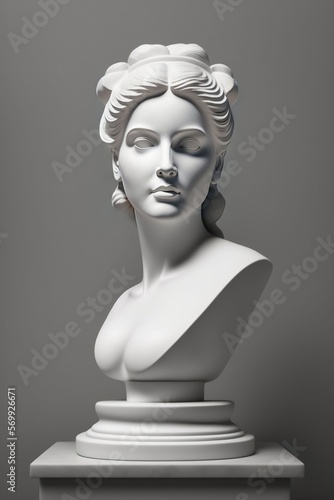 Un buste  de femme en pierre blanche sur un socle en noir et blanc - generative AI photo