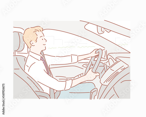 Businessman driving a car. Hand drawn style vector design illustrations.