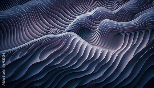  a computer generated image of wavy lines in blue and purple colors, with a black background and a black background with a white stripe at the bottom of the image. generative ai