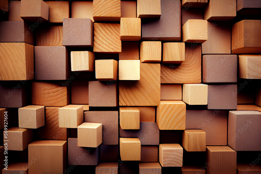 Pattern from wooden blocks of cubes. Wooden background. Pattern from wooden blocks of cubes. Wooden background.
