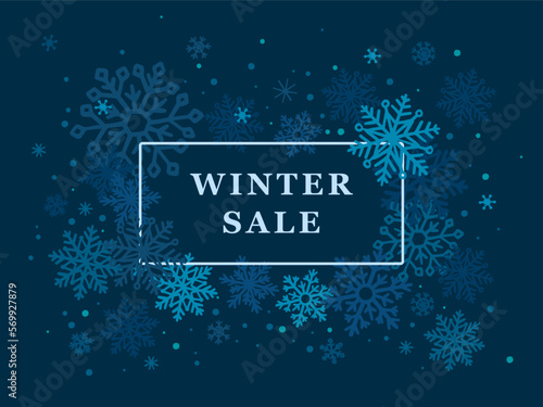 promotional poster winter sale snowflakes on blue background