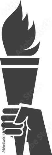 Hand hold torch with fire flame black icon