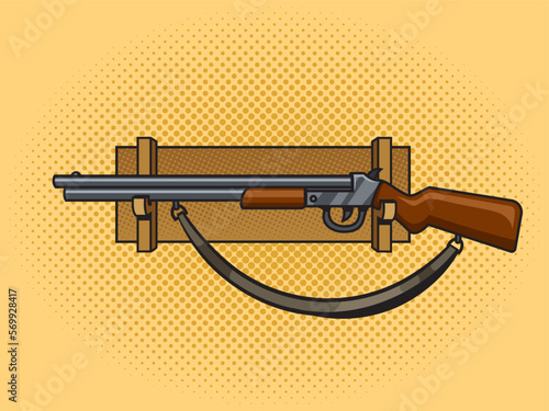 gun rifle hanging on wall pinup pop art retro vector illustration. Comic book style imitation.