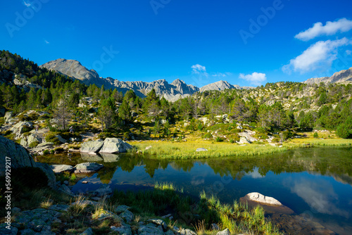 Pyrenees Pessons peak and lakes in Andorra