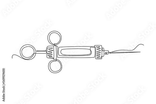 Continuous one line drawing Dental Syringe. Dental health concept. Single line draw design vector graphic illustration.