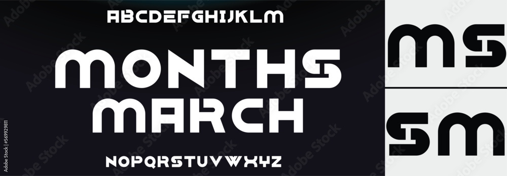 Vecteur Stock Months March Sports Minimal Tech Font Letter Set Luxury Vector Typeface For