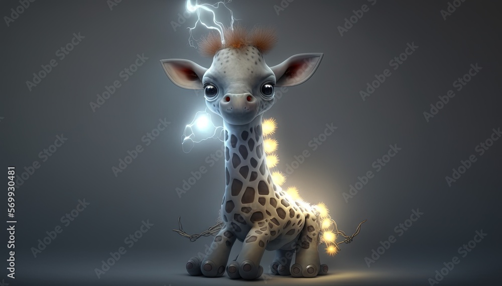 a digital painting of a baby giraffe with a lightning bolt in its hair