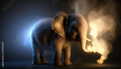  an elephant is standing with its trunk in its mouth and it's trunk in the air with its trunk out and it's trunk in the air. generative ai