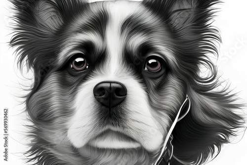 Portrait of a dog on black background. Hand drawn puppy illustration. T- shirt and tattoo doggy concept design in black and color. Vector - generative ai
