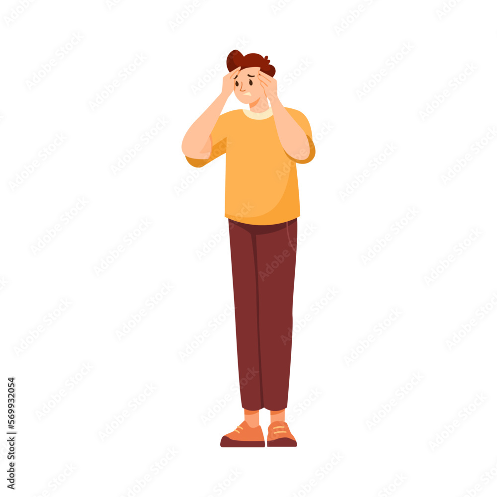Obraz premium Man Character Suffering from Pain or Ache in His Head Vector Illustration