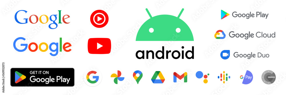 Google old and new logo icon. Google app web logotype, Android sign
