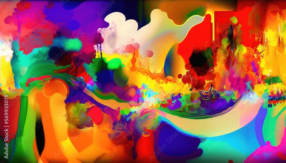  a colorful abstract painting with a lot of colors on it's face and a lot of paint on the bottom of the image and bottom half of the image.  generative ai