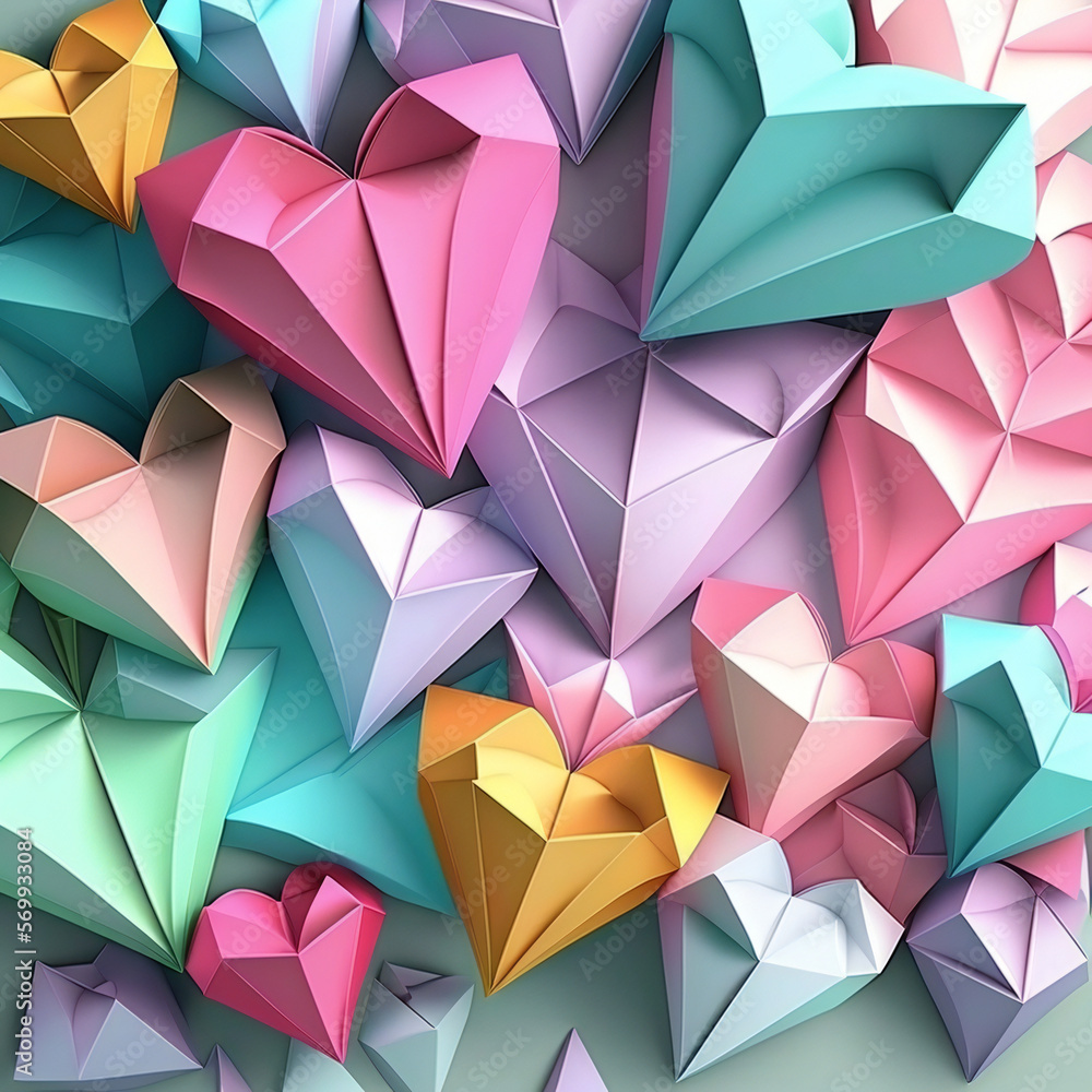 valentines' day background origami pastel neon colors