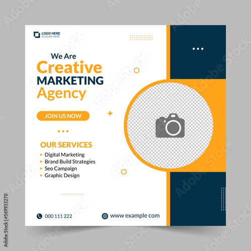 Creative Marketing webinar for social media post. Modern poster suitable for business webinars