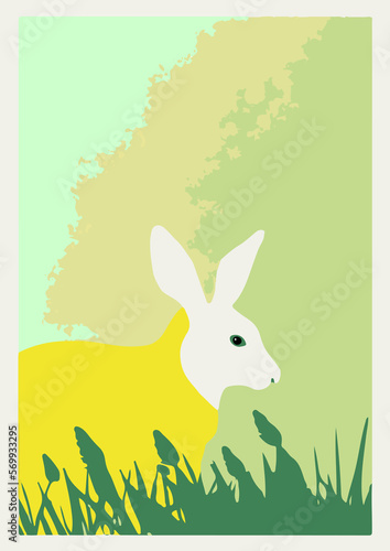 Set of backgrounds for the text dedicated to the holiday of Easter. . Spring morning meadow with easter bunny, basket with eggs. Cute picture nature animals sunny colors. Set of Easter backgrounds