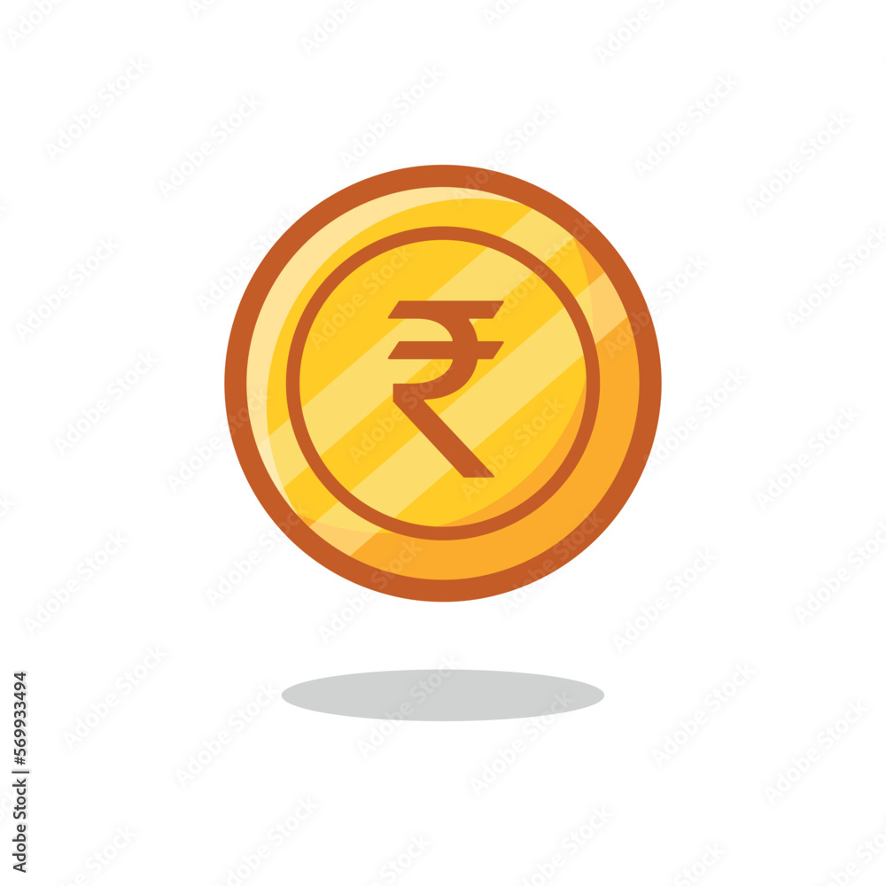 Golden Indian rupee coin vector icon . Golden Indian rupee coin vector icon .