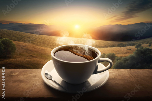 Fresh coffee with natural background. Generative ai.