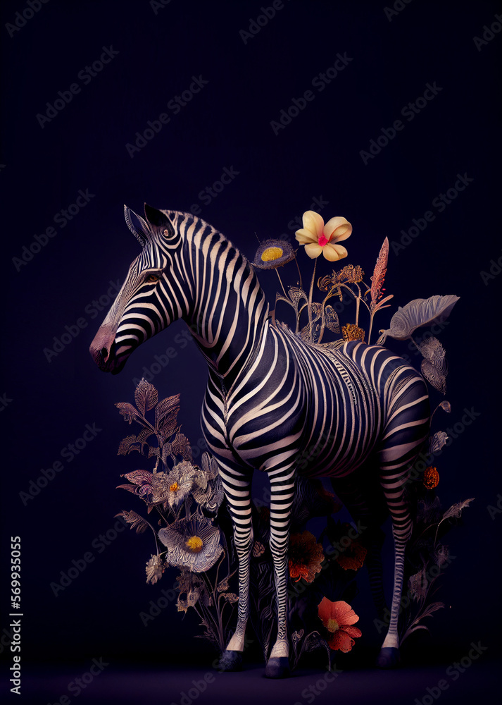 Fototapeta premium Zebra full body studio lights , Generative AI,