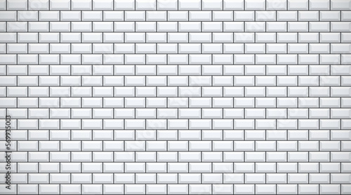 White glossy brick wall with ceramic rectangle tiles pattern horizontal backg...