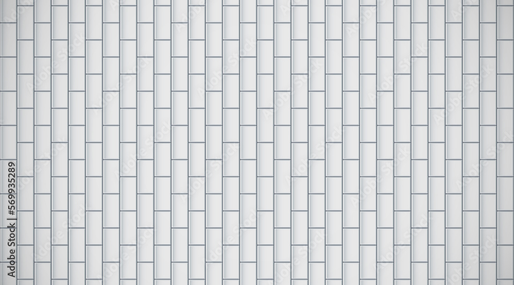 White glossy brick wall with vertical ceramic rectangle tiles pattern horizontal background. Home interior, bathroom and kitchen wall repeat texture. Vector elegant light shiny brickwall background White glossy brick wall with vertical ceramic rectangle tiles pattern horizontal background. Home interior, bathroom and kitchen wall repeat texture. Vector elegant light shiny brickwall background