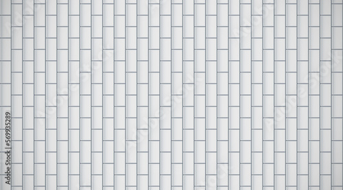 White glossy brick wall with vertical ceramic rectangle tiles pattern horizontal background. Home interior, bathroom and kitchen wall repeat texture. Vector elegant light shiny brickwall background