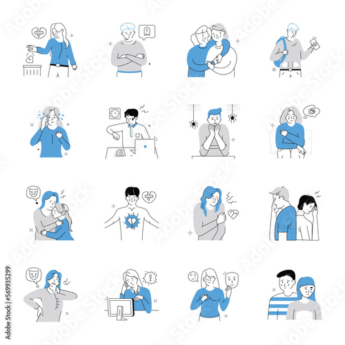 Heartbreak And Phobias Line Style Illustrations Bundle 