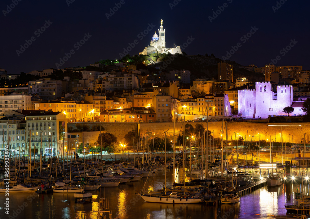 Marseille at night in France