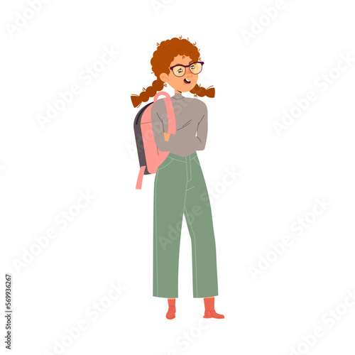 Angry Girl with Backpack Bullying Somebody Abusing the Weak Vector Illustration