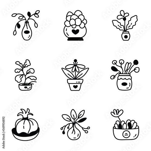 Pack of Decorative House Plant Hand Drawn Icons 

