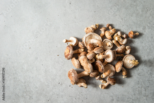 Shiitake mushrooms on marble background 