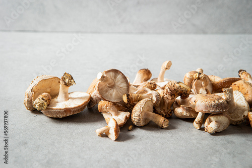 Shiitake mushrooms on marble background