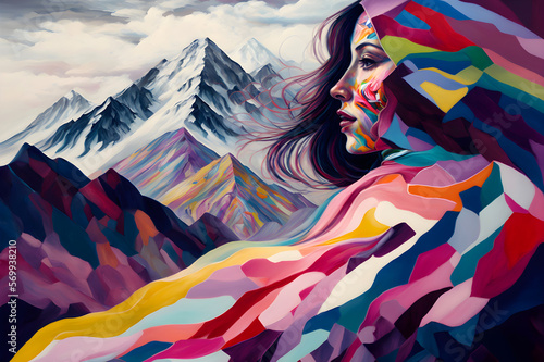 Abstract Painting Woman in Mountains
