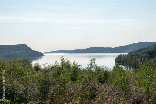 View to the South over the sea from a mountain (Getsvedjberget) in the High Coast area in Vasternorrland Sweden. photo