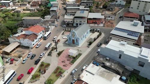 Linda igreja visto de cima na cor azul e com praça no caparao em mg. photo