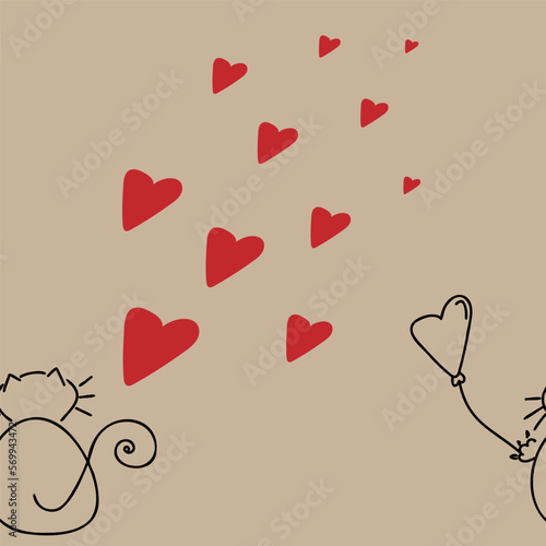 Vector. Seammles pattern for St. Valentine's Day, Birthday, women's day and wedding design. Colorful background in cartoon style, hand drawn symbols. The concept of love, infatuation, passion. photo