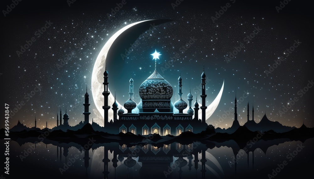 Mosque in starry night. Generative AI