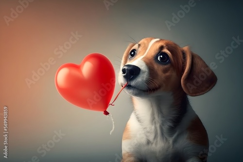 Illustration of a cute dog in love, valentines day concept. Generative AI. © unik