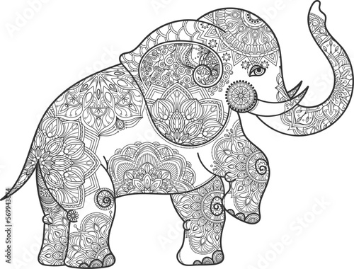 Stylized indian pattern in elephant silhouette. Decorative ornament