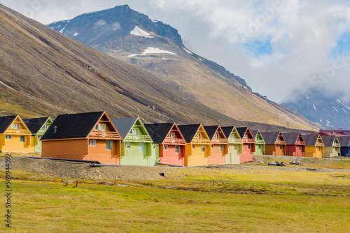 Colorful cabins all in a row in Longyearbyen photo