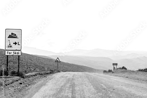 View from Grootrivier Pass towards Cederberg Oasis. Monochrome photo