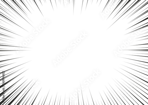Manga radial speed lines for comic effect. Superhero motion and force action flash strip lines for anime comic book. Vector background illustration of black ray manga speed frame explosion.