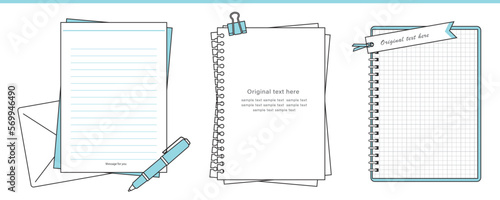 オリジナルテキストを入れて使用する便箋、ノート、メモのデザインフレームセット