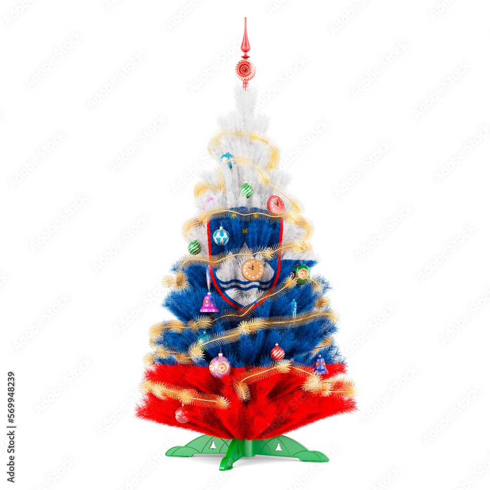 Slovenian flag painted on the Christmas tree, 3D rendering