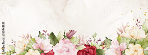 Abstract background design with colorful rose on beige stain